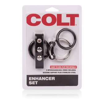 Colt - Enhancer Set - Verwisselbare Cockringen met Scrotum Steun - Siliconen - Zwart