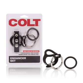 Colt - Enhancer Set - Verwisselbare Cockringen met Scrotum Steun - Siliconen - Zwart