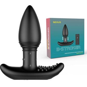 Nexus - B-Stroker - Masserende Buttplug met Strelende Nopjes voor Perineum - Zwart