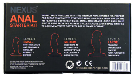 Nexus - Anal Starter Kit - 3 Siliconen Buttplugs - 3 maten - Zwart