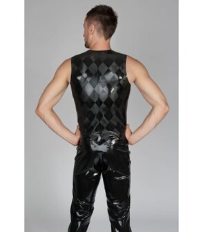 Peter Domenie - Latex Herengilet met Ruitmotief - Zwart/Grijs - Maat L