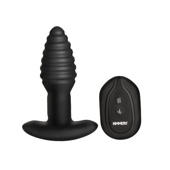 Rimmers - Model E - Vibrerende en Roterende Geribbelde Buttplug met Afstandsbediening - Zwart