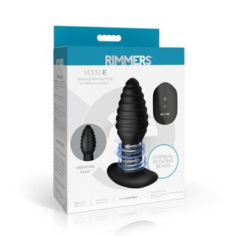 Rimmers - Model E - Vibrerende en Roterende Geribbelde Buttplug met Afstandsbediening - Zwart