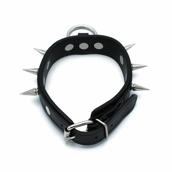 Kiotos - Zwarte Lederen Spiked Collar met O-Ring