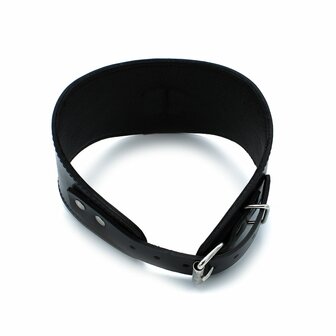 Kiotos - Gecontourde Zwarte Lederen Posture Collar met D-Ring