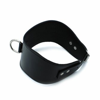 Kiotos - Gecontourde Zwarte Lederen Posture Collar met D-Ring