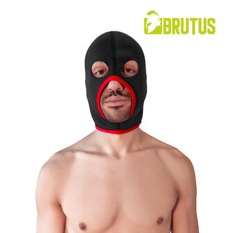 Brutus - Neoprene Face Fucker Hood - Met Oogopeningen - Zwart/Rood