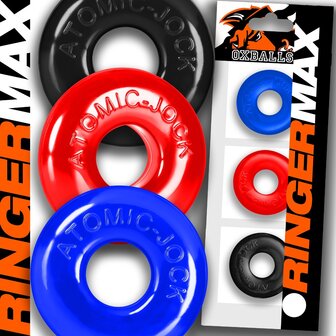 Oxballs - Ringer MAX - Cockring - 3 stuks - Blauw/Zwart/Rood