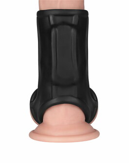 LoveToy - Ridge Knights Ring - Vibrerende Penis en Scrotum Sleeve - &Oslash; 2,8 cm - Zwart