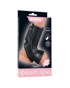 LoveToy - Ridge Knights Ring - Vibrerende Penis en Scrotum Sleeve - &Oslash; 2,8 cm - Zwart