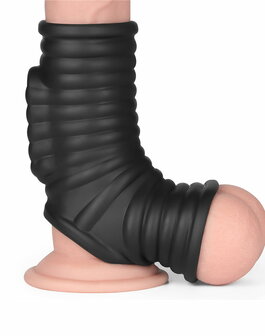 LoveToy - Wave Knights Ring - Vibrerende Penis en Scrotum Sleeve - &Oslash; 2,8 cm - Zwart