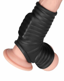 LoveToy - Wave Knights Ring - Vibrerende Penis en Scrotum Sleeve - &Oslash; 2,8 cm - Zwart