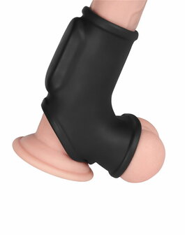 LoveToy - Silk Knights Ring - Vibrerende Penis en Scrotum Sleeve - &Oslash; 2,8 cm - Zwart