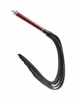 RISE - Lange Flogger met Harde Lederen Strengen - Zwart/Rood