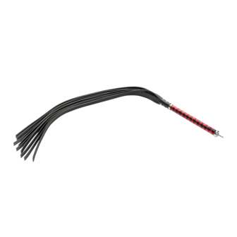RISE - Lange Flogger met Harde Lederen Strengen - Zwart/Rood