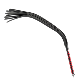 RISE - Lange Flogger met Harde Lederen Strengen - Zwart/Rood