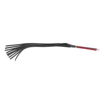RISE - Lange Flogger met Harde Lederen Strengen - Zwart/Rood