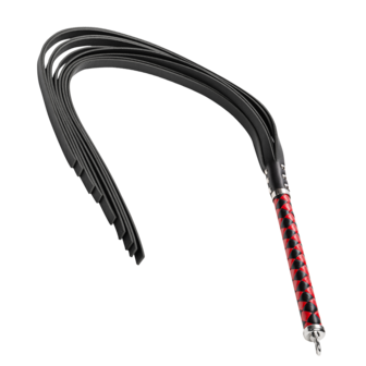 RISE - Lange Flogger met Harde Lederen Strengen - Zwart/Rood