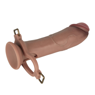 LoveToy - Ingen - Holle Strap-on met Siliconen Staaf &ndash; 25 cm - Lichte Huidskleur - Maat XS/S/M