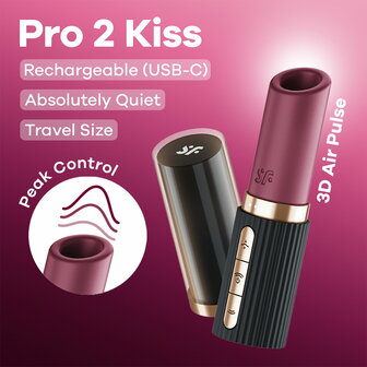 Satisfyer Pro 2 Kiss &ndash; Lipstick Vibrator met 3D Air Pulse Technologie - Zwart