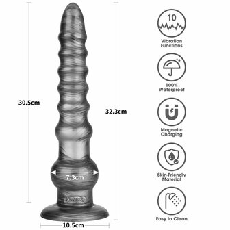 Lovetoy - Vibrax Slider - Lange Vibrerende Anaal Dildo - 32 cm - Zilver
