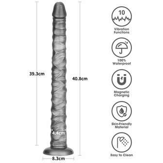 Lovetoy - Vibrax Slider - Lange Vibrerende Anaal Dildo - 40.5 cm - Zilver