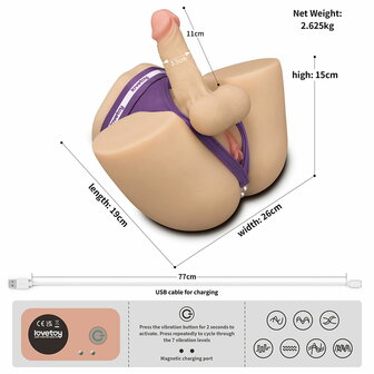 LoveToy - Streetgirl&#039;s Dual Motor Sensation Pulse Masturbator met Dildo - Beige
