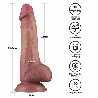 LoveToy - Power Cock - 21.5 cm - Vibrerende Dildo - Dual Density - Lichte Huidskleur