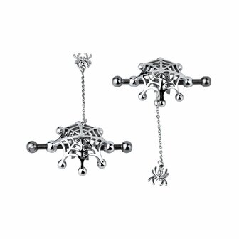 Kiotos - Spiderweb met hangende Spin - Tepelklemmen met ketting