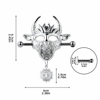 Kiotos - Demonic Mask  met hanger - Tepelklemmen met ketting