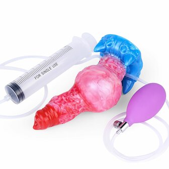 Kiotos Monstar - Blow Cum Cock - Opblaasbare Spuitende Dildo - Rood/Roze/Blauw