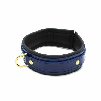 Kiotos Leather - Collar Leder - Blauw/Zwart - Gouden Hardware