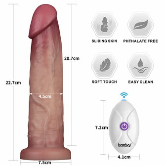 Lovetoy - Sliding Skin Vibrerende Dildo Pro II - Met Afstandsbediening - 23 cm - Lichte Huidskleur