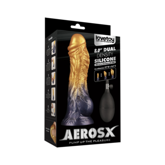 LoveToy - Dual Density Siliconen - Opblaasbare Dildo - Goud/Zwart - 21 cm