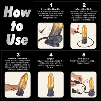 LoveToy - Dual Density Siliconen - Opblaasbare Dildo - Goud/Zwart - 25 cm