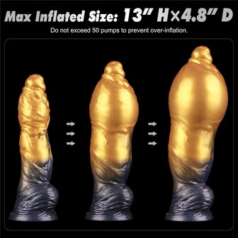 LoveToy - Dual Density Siliconen - Opblaasbare Dildo - Goud/Zwart - 25 cm