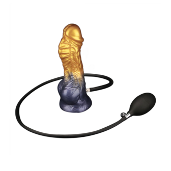 LoveToy - Dual Density Siliconen - Opblaasbare Dildo - Goud/Zwart - 19 cm