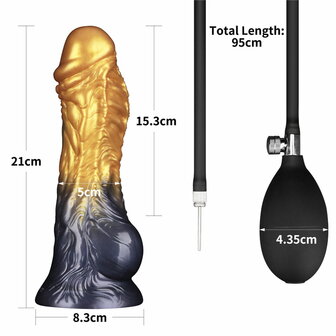 LoveToy - Dual Density Siliconen - Opblaasbare Dildo - Goud/Zwart - 19 cm