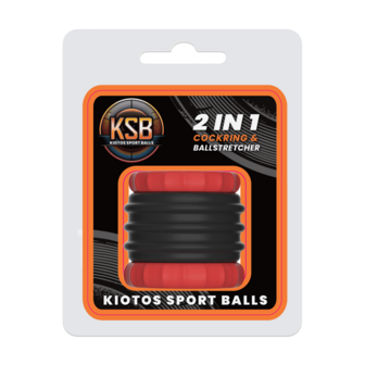 Kiotos - 2 in 1 Siliconen Cockring &amp; Ball Stretcher - Zwart/Rood