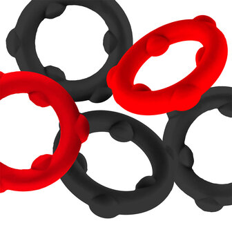 Oxballs - Gearheads - Spinner Cockringen Set - 5 stuks - Rood/Zwart