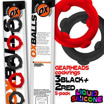 Oxballs - Gearheads - Spinner Cockringen Set - 5 stuks - Rood/Zwart