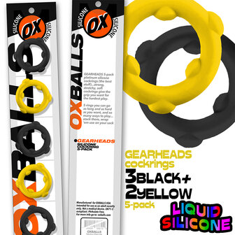 Oxballs - Gearheads - Spinner Cockringen Set - 5 stuks - Geel/Zwart