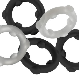 Oxballs - Gearheads - Spinner Cockringen Set - 5 stuks - Transparant/Zwart