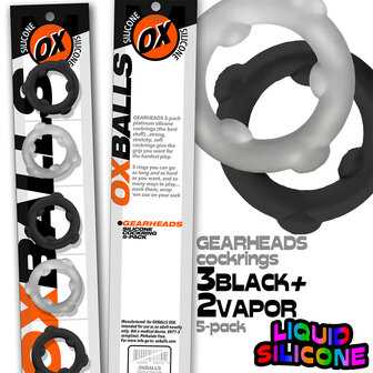 Oxballs - Gearheads - Spinner Cockringen Set - 5 stuks - Transparant/Zwart