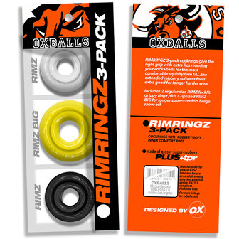 Oxballs - Rimringz - Multisize Pack 3 stuks - Shockwave - Geel/Transparant/Zwart
