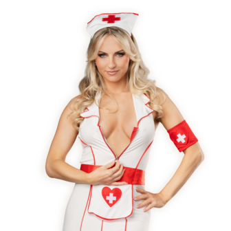 Amorable - Verpleegster Uniform - Wit/Rood - Maat S/M