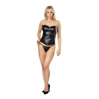 Amorable - Kunstlederen Corset met Rits - Zwart - Maat S