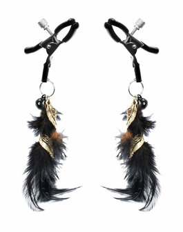 Rimba - Tepelklemmen met Zwarte Veertjes en Gouden Hangertjes  - Zwart/Goud