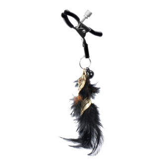 Rimba - Tepelklemmen met Zwarte Veertjes en Gouden Hangertjes  - Zwart/Goud