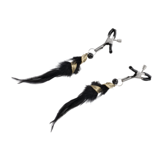 Rimba - Tepelklemmen met Zwarte Veertjes en Gouden Hangertjes  - Zwart/Goud